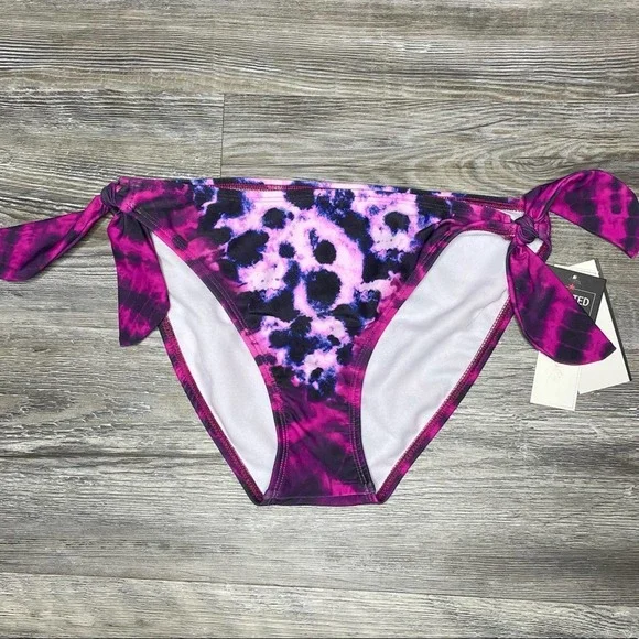 Salt + Cove Women's Fuchsia Tie Dyed Side Tie Bikini Swim Bottoms Junior’s - Picture 2 of 3